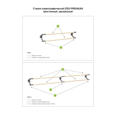 Станок хореографический Премиум двухрядный пристенный (береза) 1,5 м Zavodsporta